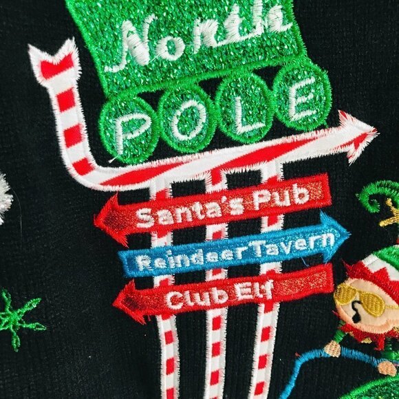 Holiday Time North Pole Black Christmas Sweater Size 2X - Picture 2 of 6
